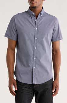 DENIM AND FLOWER Geometric Print Short Sleeve Button-Down Shirt