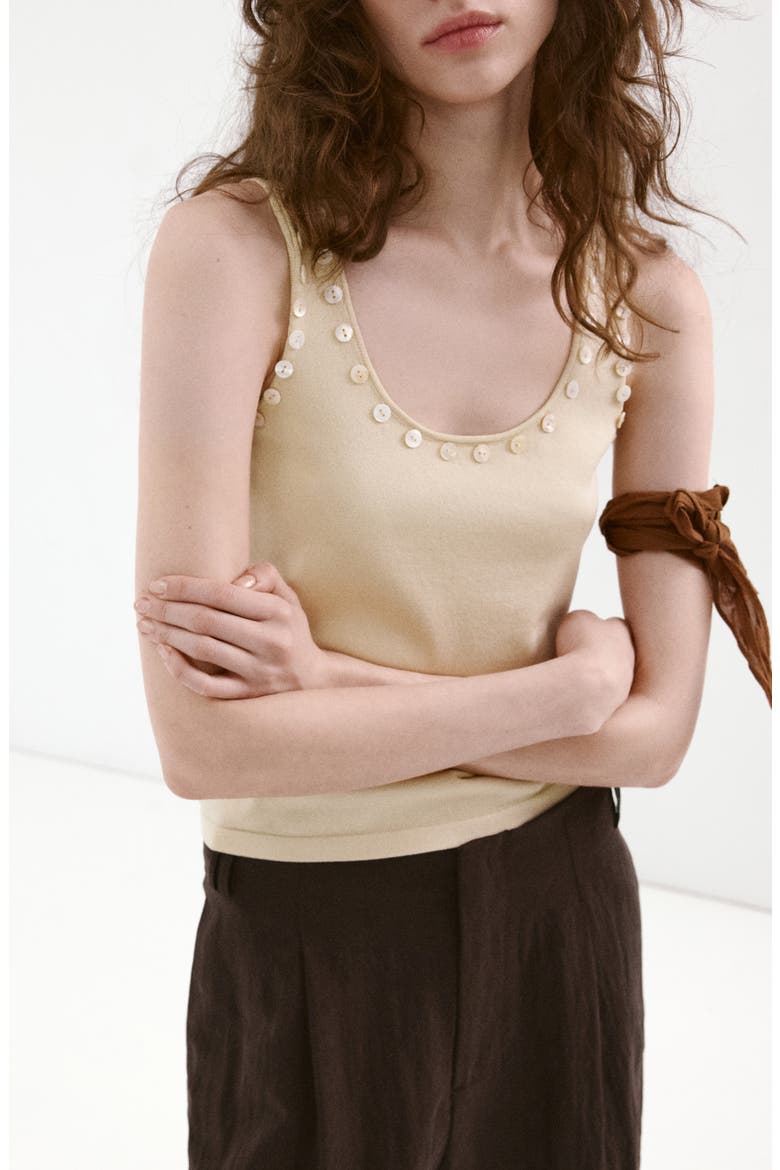 Button Trim Tank, Alternate, color, ECRU