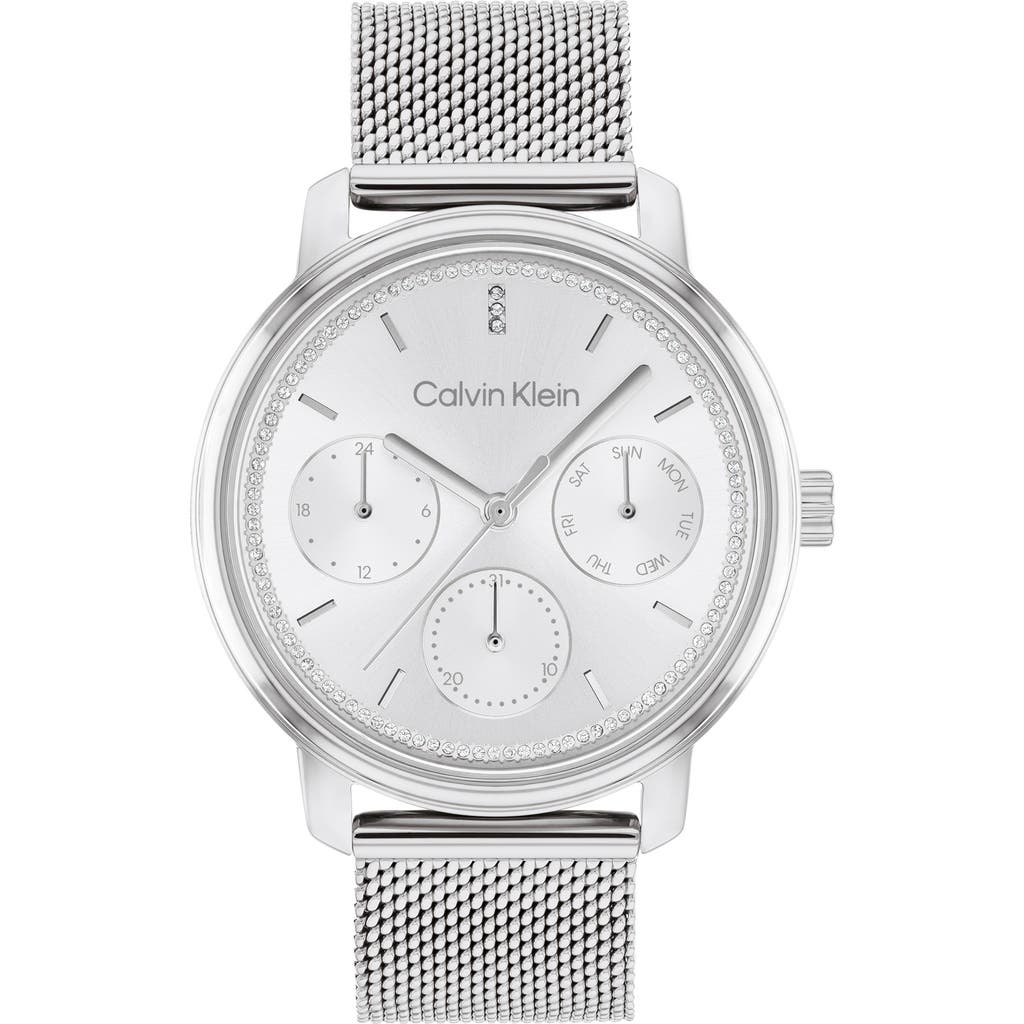 Calvin Klein Shimmer Mesh Strap Watch, 36mm In Silver