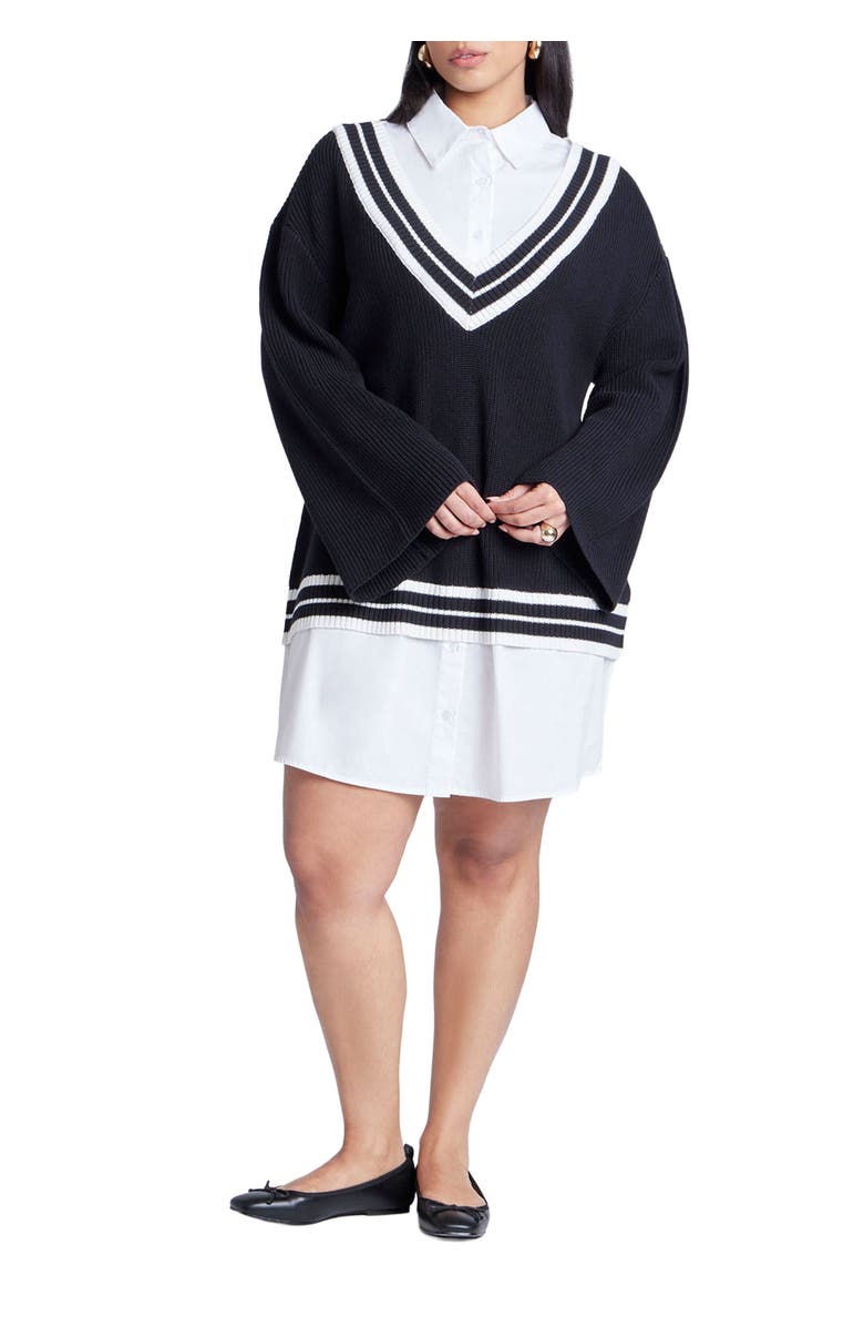 ELOQUII Striped Sweater Twofer Mini Shirt Dress, Alternate, color, 