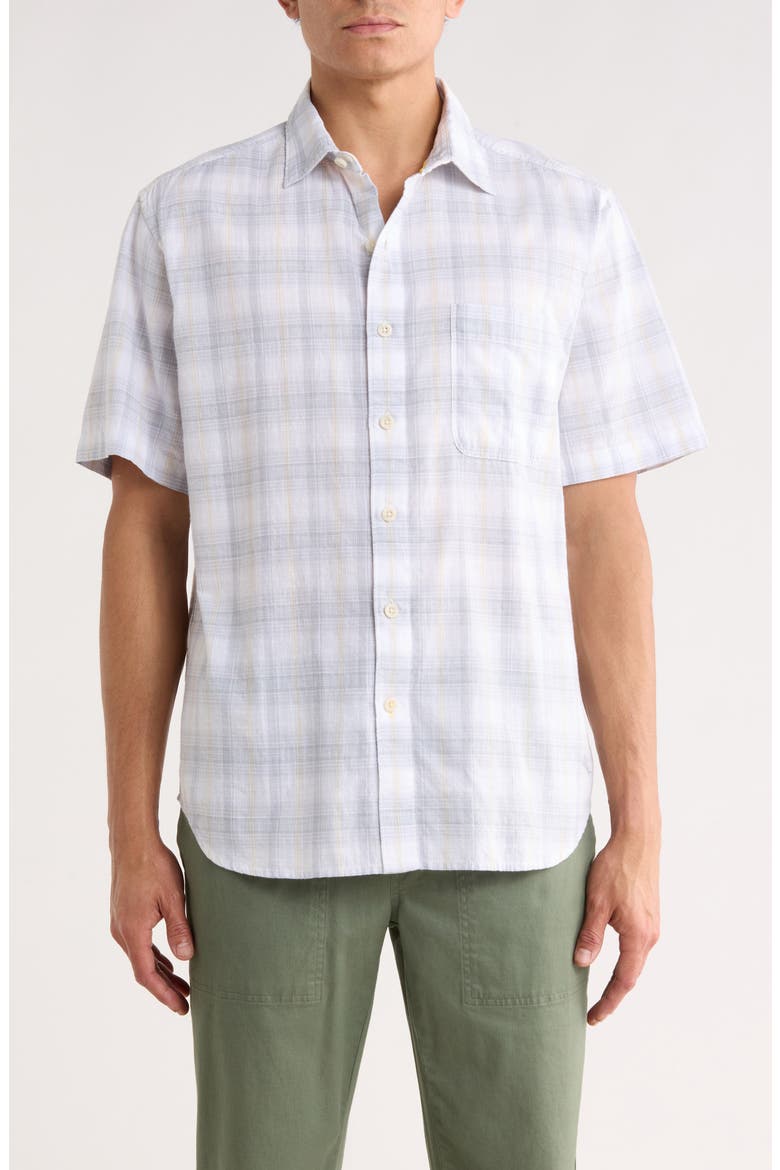 Cool Caribbean Plaid Short Sleeve Button-Up Shirt, Main, color, HARBOR MIST