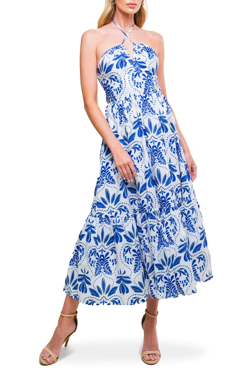 FLYING TOMATO Floral Halter Neck Cotton Midi Dress, Main, color,