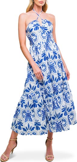 FLYING TOMATO Floral Halter Neck Cotton Midi Dress | Nordstromrack