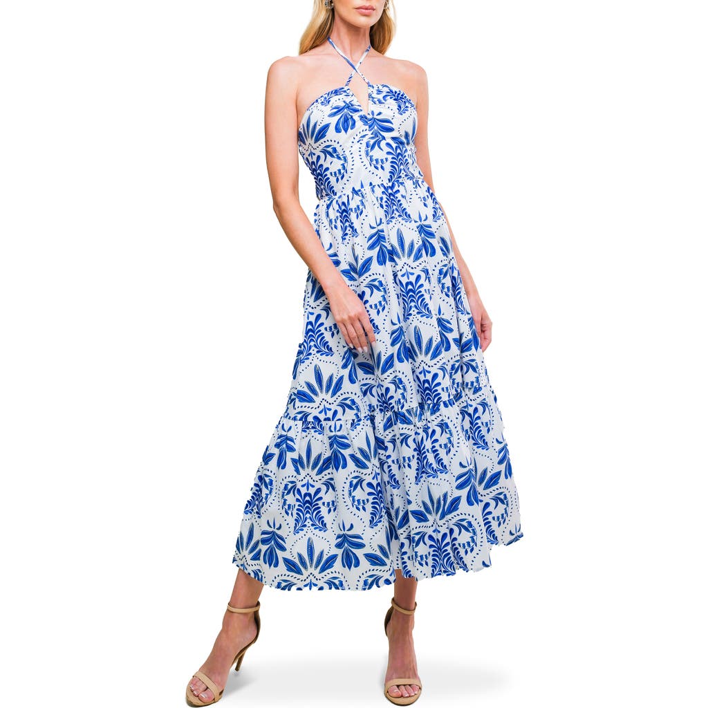 FLYING TOMATO FLYING TOMATO FLORAL HALTER NECK COTTON MIDI DRESS