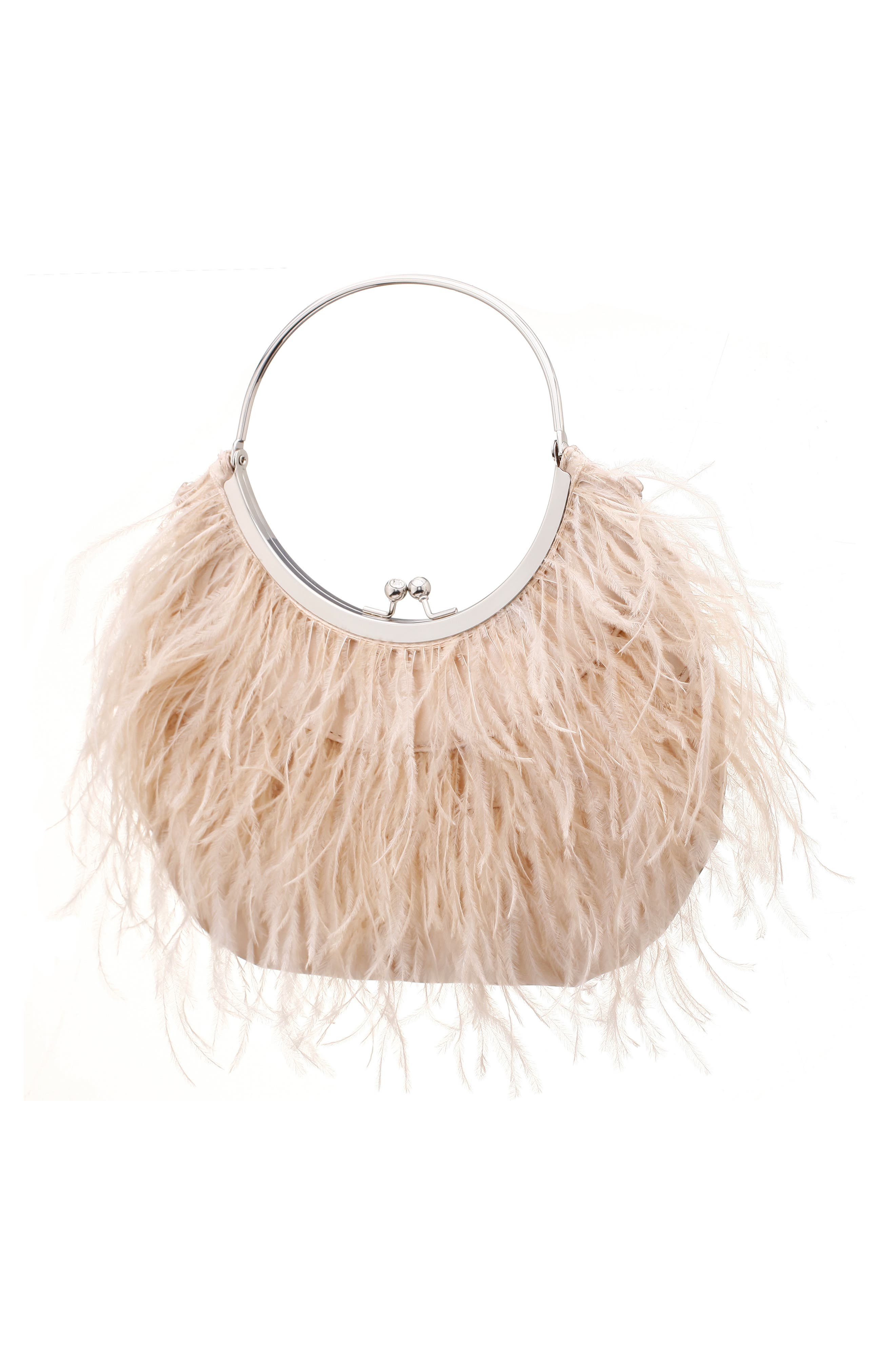 Splash Feather Handbag, Alternate, color, PEARL ROSE