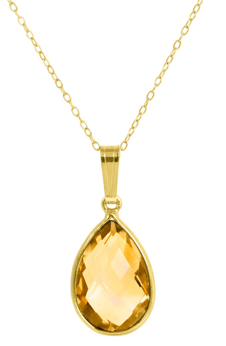 SAVVY CIE JEWELS 18K Gold Plated Sterling Silver Semiprecious Stone Pendant Necklace, Main, color, Yellow