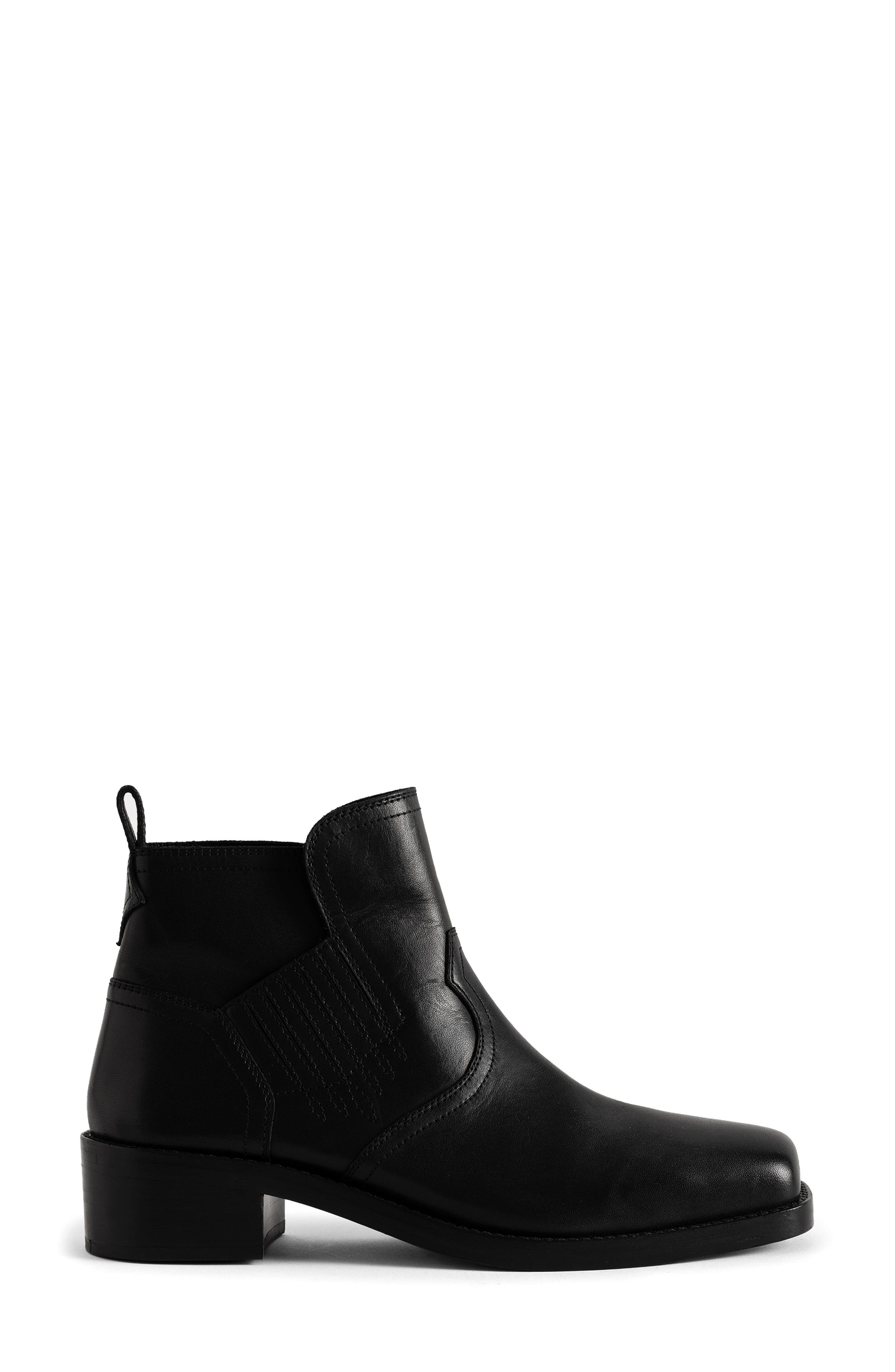 Igata Leather Western Bootie, Alternate, color, BLACK