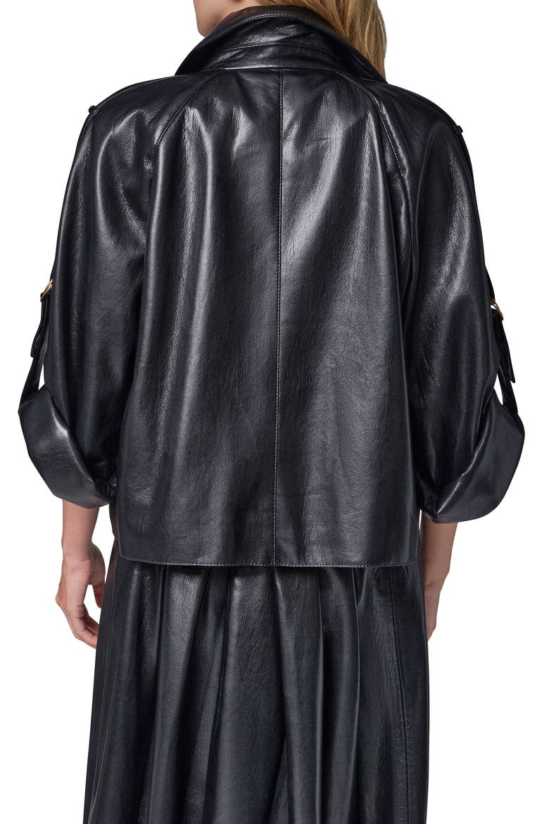 Roll Sleeve Faux Leather Jacket, Alternate, color, BLACK