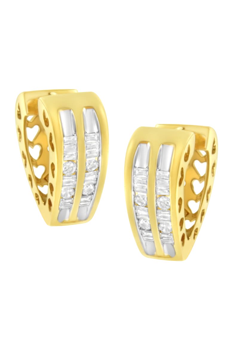 10K Yellow Gold 1/2 Ct Diamond Huggy Heart Hoop Earrings, Main, color, Yellow