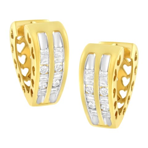 10K Yellow Gold 1/2 Ct Diamond Huggy Heart Hoop Earrings