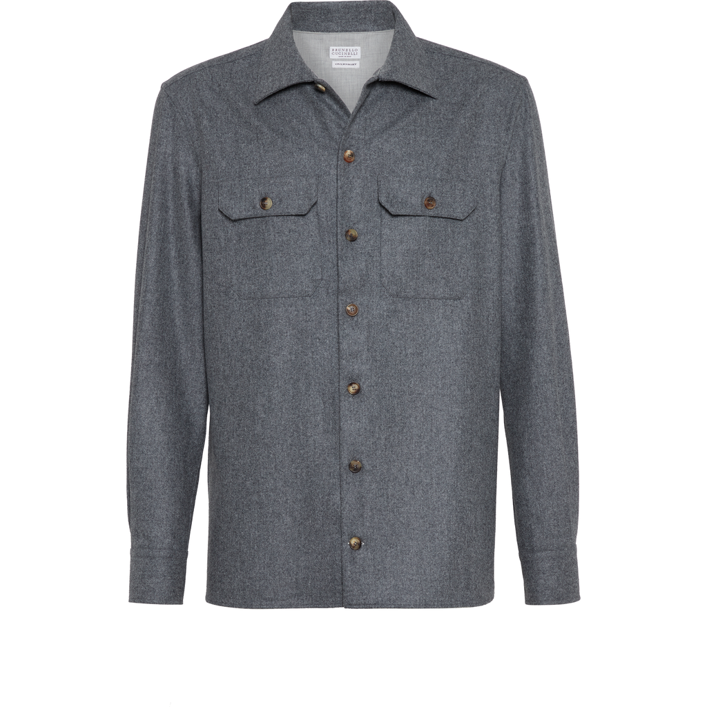 Brunello Cucinelli Wool Shirt With Straight Hem And Buttoned Hems