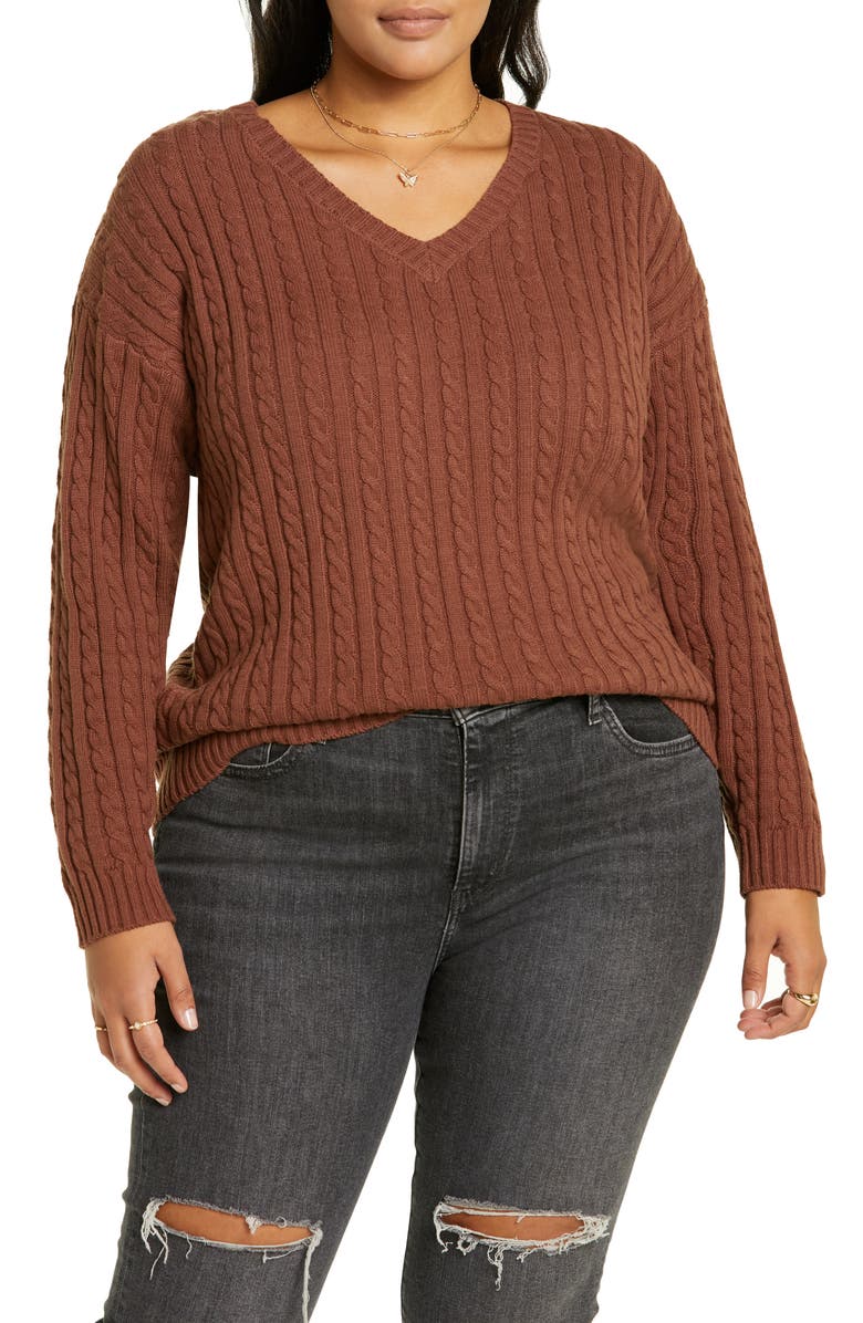 BP. Cable Knit Oversize Cotton Blend Sweater, Main, color,