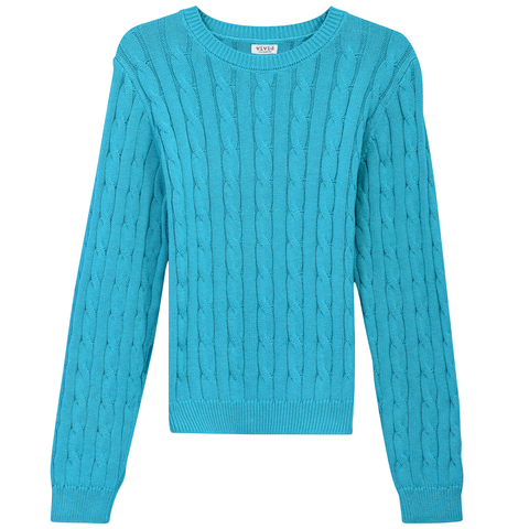 Cable Knit Ribbed Neck Sweater
