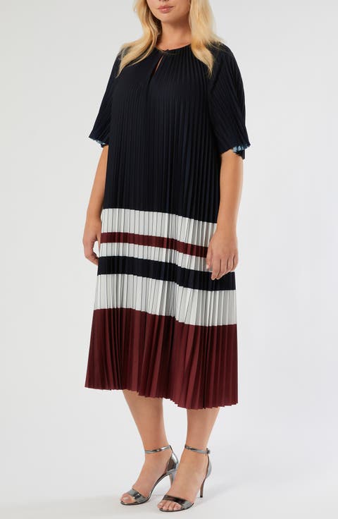 Calibri Colorblock Pleated Crêpe de Chine Dress (Plus)