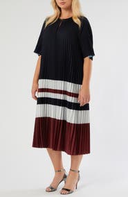 Marina Rinaldi Calibri Colorblock Pleated Crêpe de Chine Dress