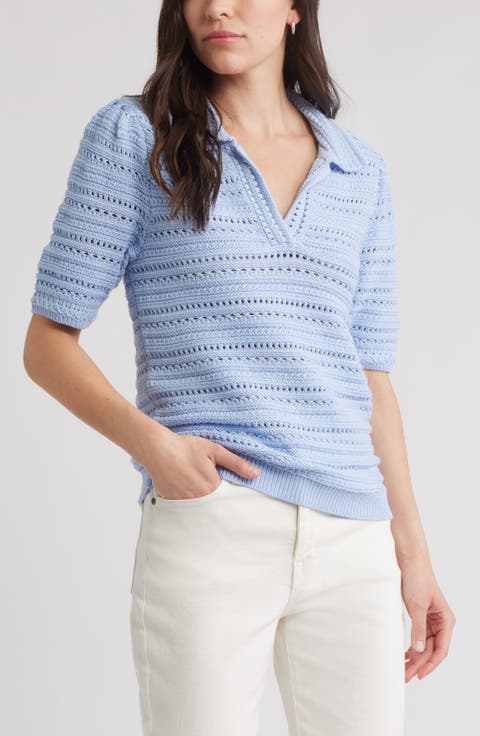 Mixed Stitch Polo Sweater
