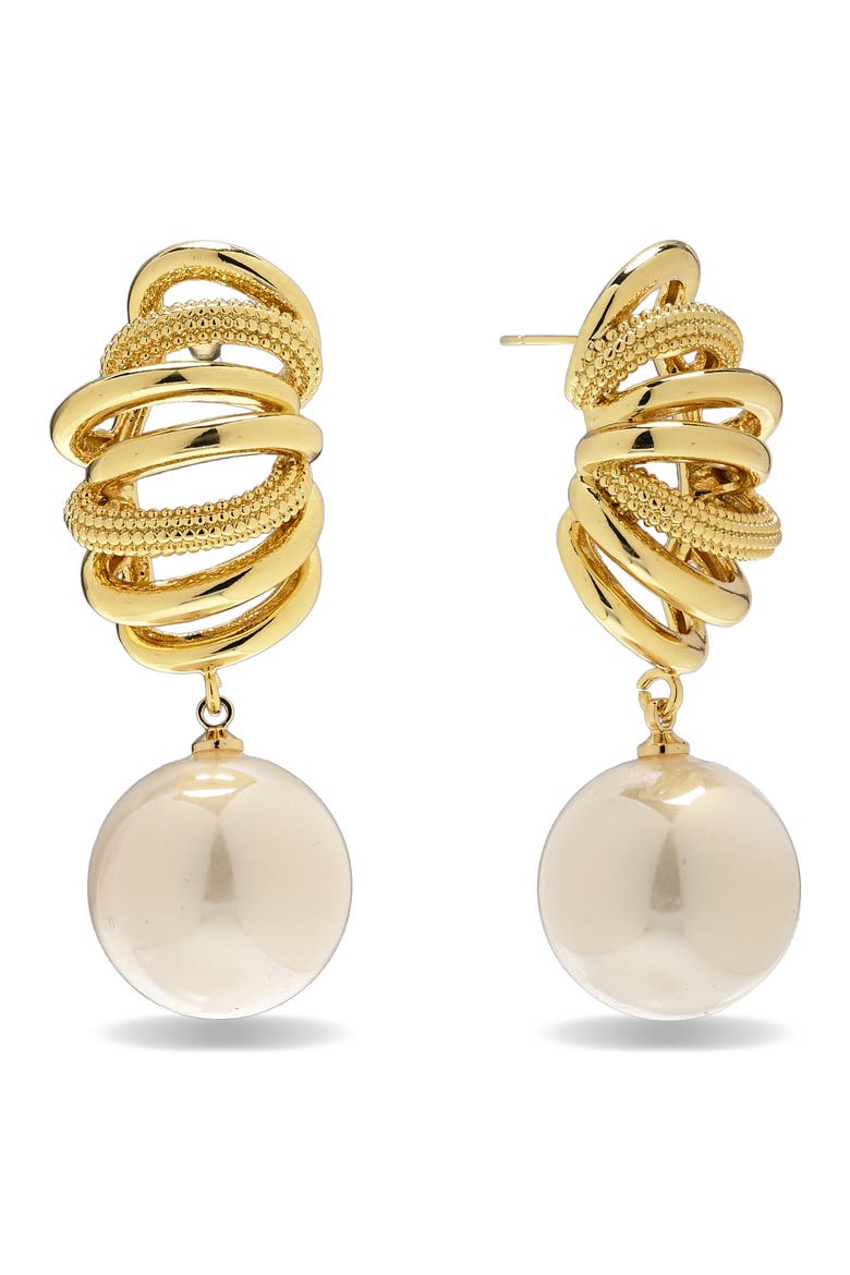 Calista Faux Pearl Drop Earrings, Main, color, GOLD