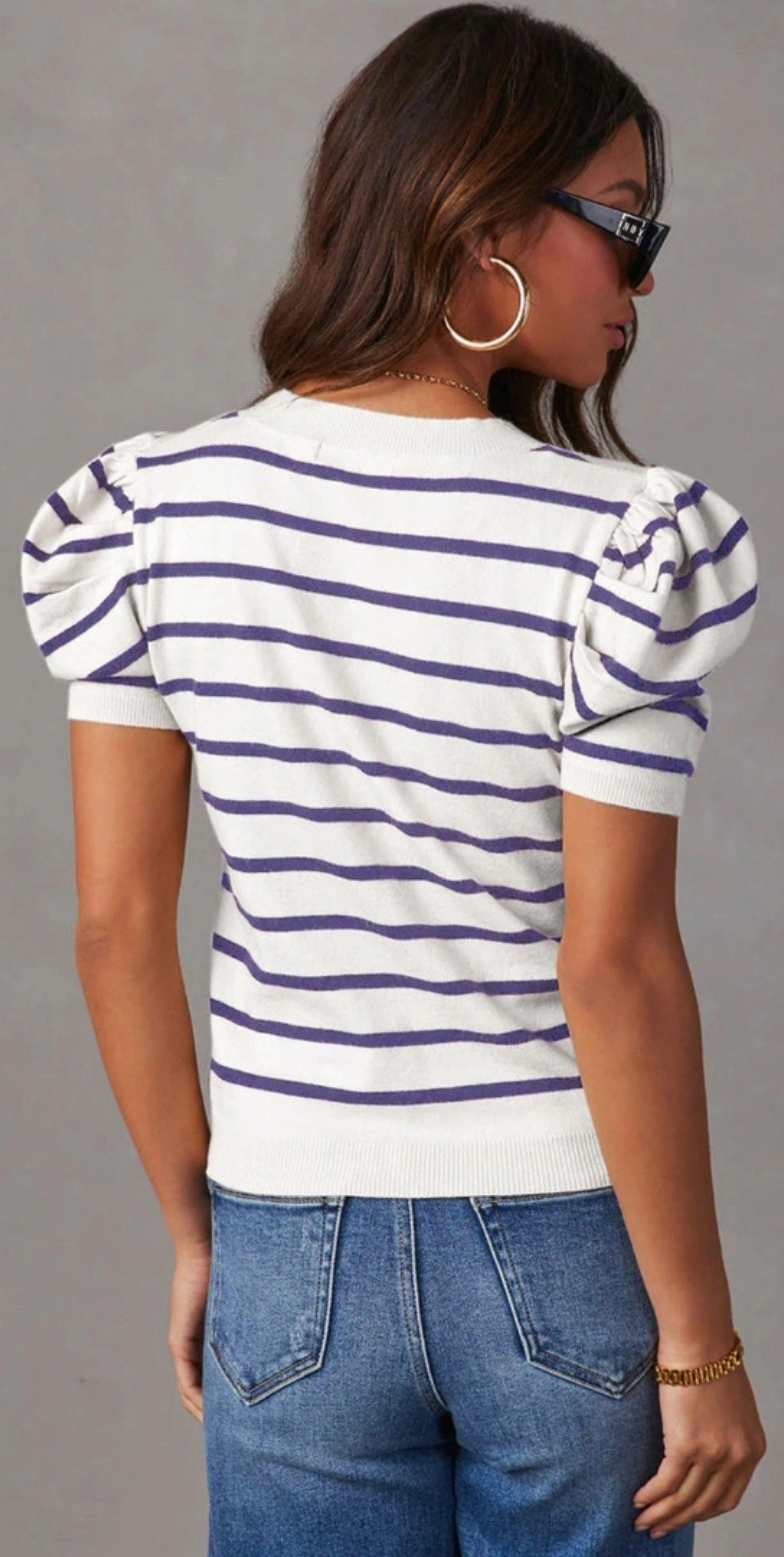Zilpu Striped Puff Sleeve Knit Top (Women) | Nordstrom