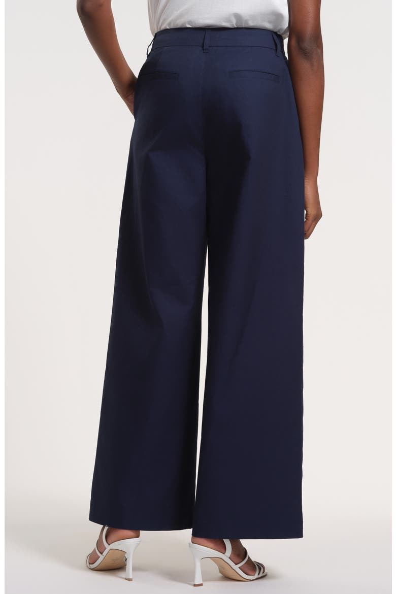 Pleated High Waist Cotton Wide Leg Pants, Alternate, color, NAVY