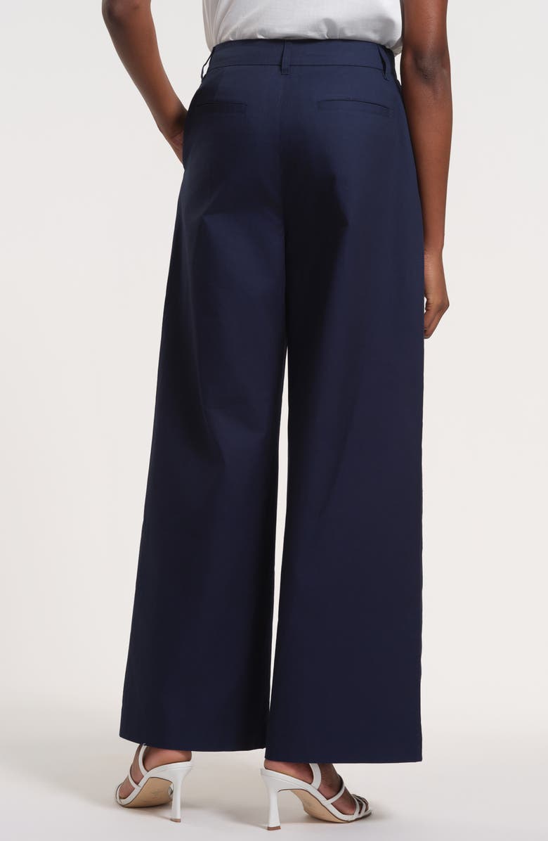 Isaac Mizrahi New York Pleated High Waist Cotton Wide Leg Pants, Alternate, color, Navy