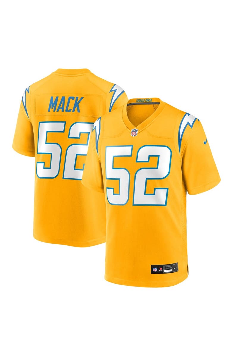 Nike Men's Nike Khalil Mack Gold Los Angeles Chargers Alternate Charger Power Game Player Jersey, Main, color, Gold