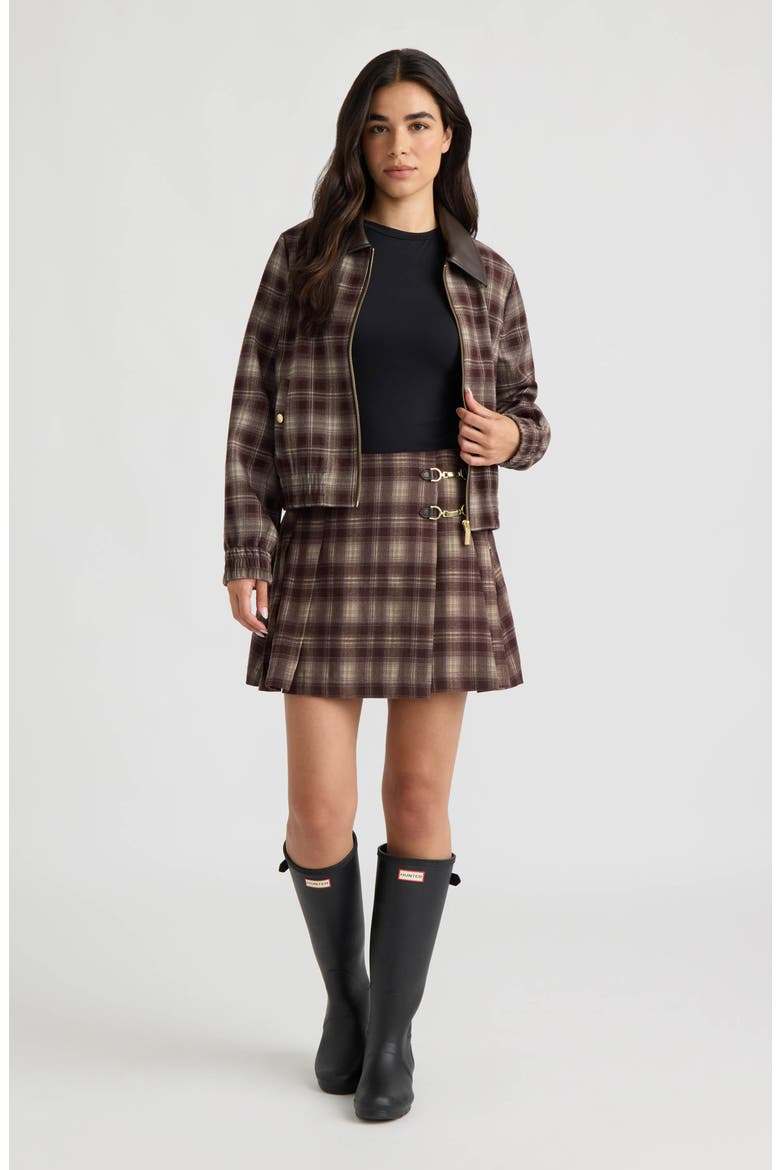 Plaid Pleated Wrap Miniskirt, Alternate, color, BROWN PLAID