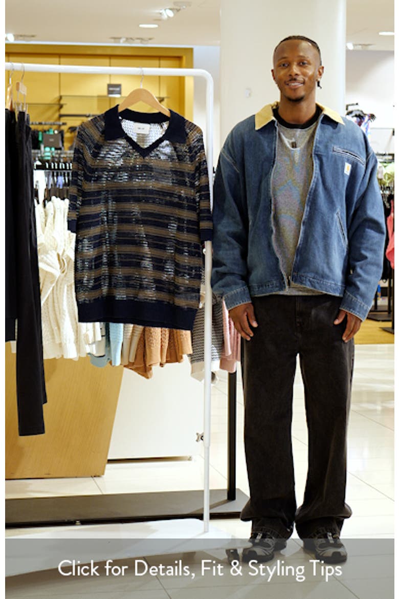 Cale 60056 Stripe Johnny Collar Openwork Linen & Cotton Polo Sweater video