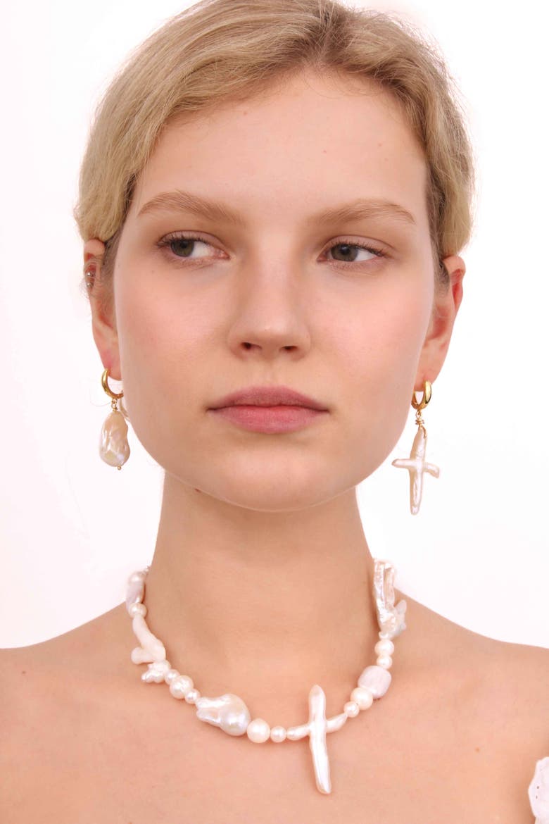Irregular Pearl Drop Earrings, Alternate, color, Gold