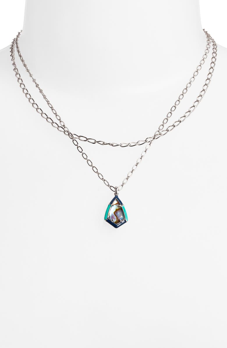 Kendra Scott Camry Layered Pendant Necklace, Alternate, color, Silver Abalone