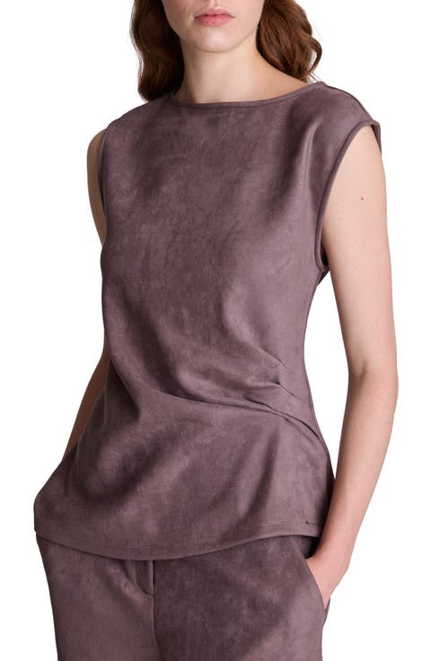 Cinched Waist Asymmetrical Hem Faux Suede Top
