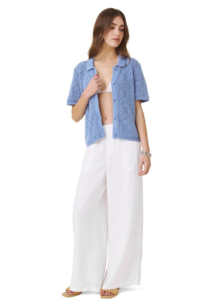 Splendid Beckham Crochet Button-Up Cotton Blend Polo, Alternate, color, Azure Blue
