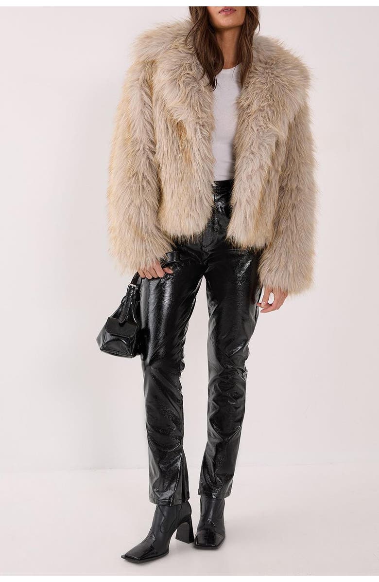NASTY GAL Faux Fur Collared Cropped Coat, Alternate, color, Ecru