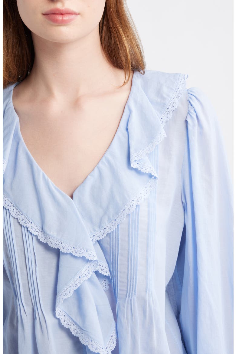 Lace Insert Ruffled Pintuck Long Sleeve Top, Alternate, color, TRANQUIL BLUE