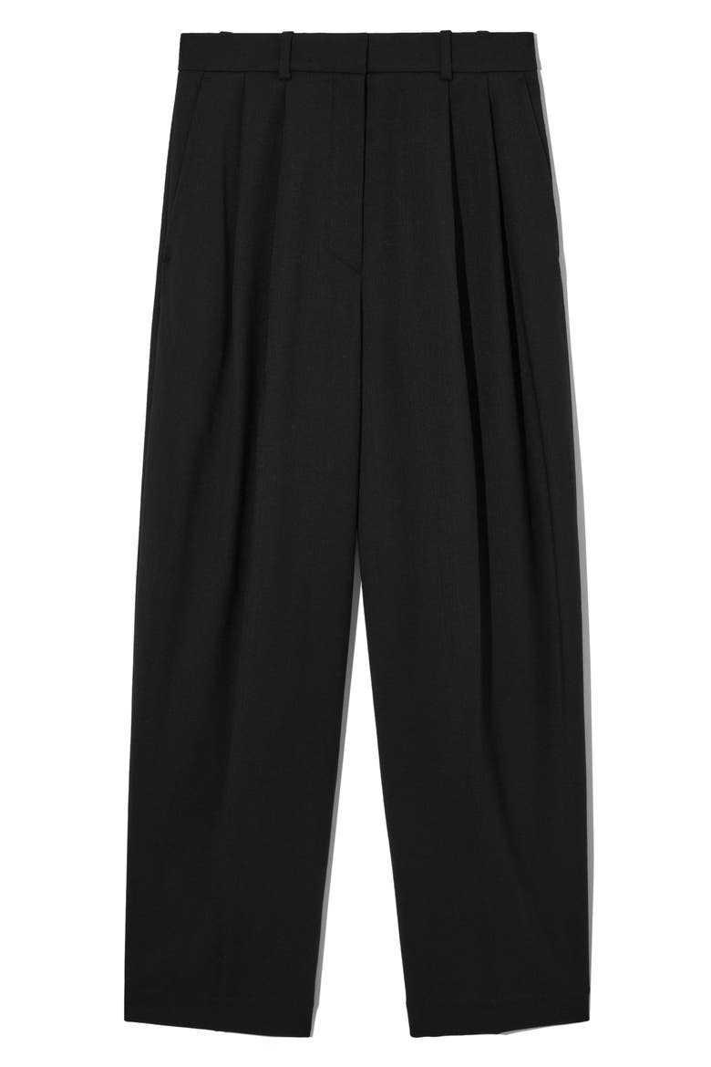 Double Pleat Wool Trousers, Alternate, color, BLACK