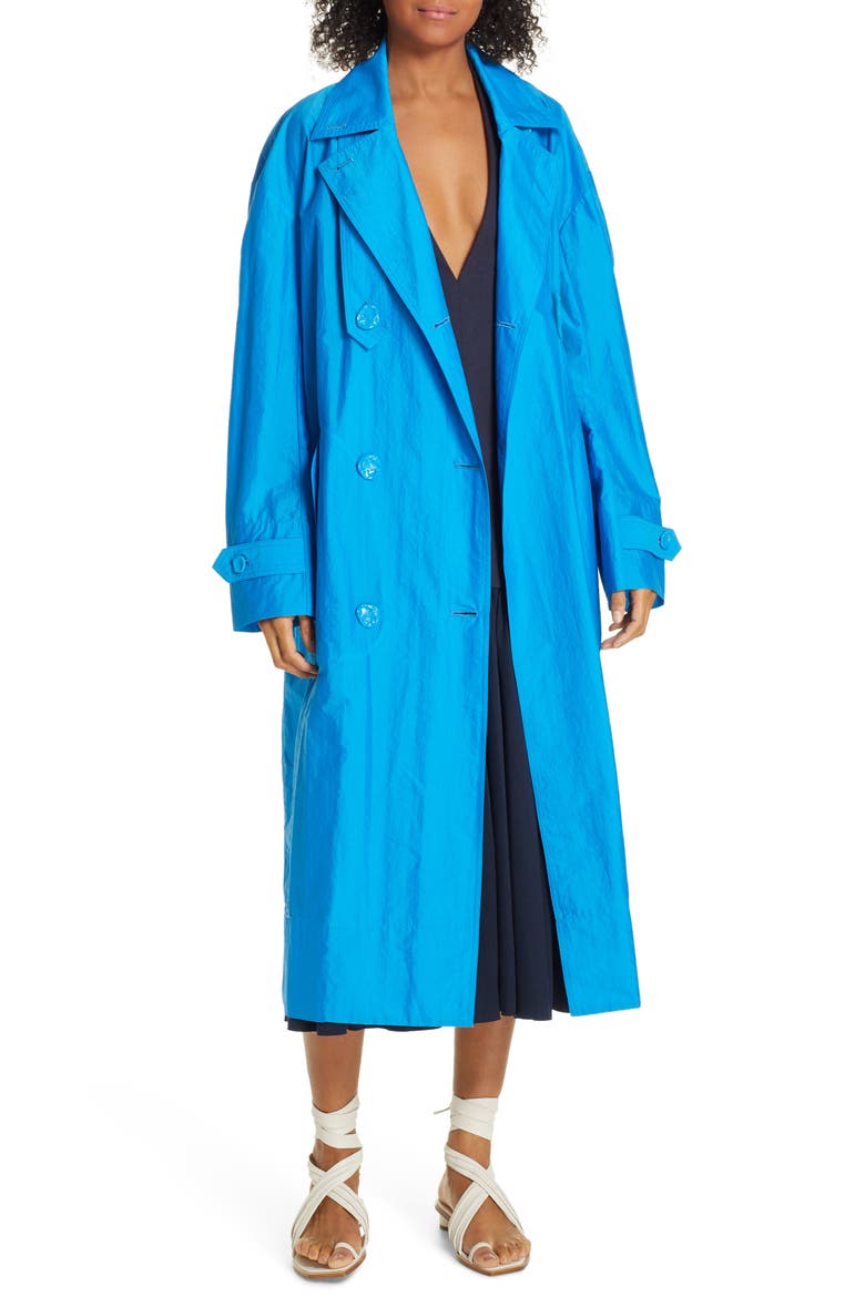 Double Breasted Trench Coat, Main, color, TURQUOISE