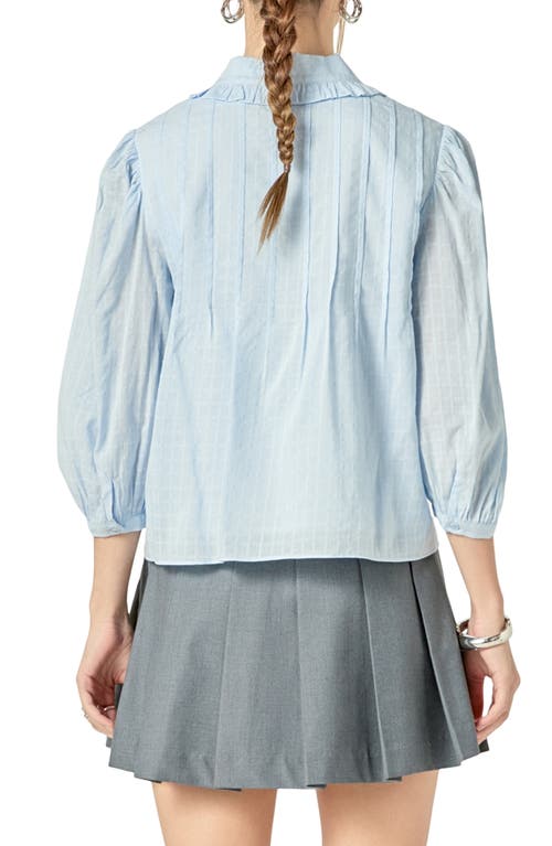 Shop English Factory Ruffle Collar Cotton Blend Button-up Shirt In Powder Blue