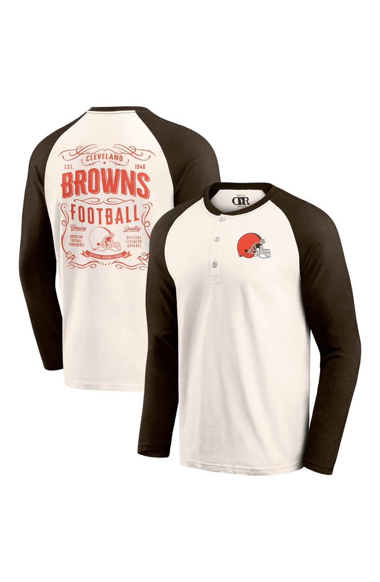 Darius Rucker Collection by Fanatics Men's Darius Rucker Collection by Fanatics Cream/Brown Cleveland Browns Raglan Henley T-Shirt, Main, color, Cream