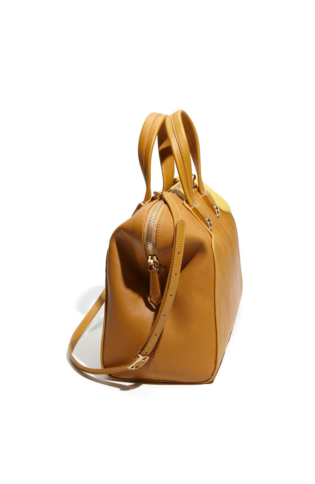 'Chameleon Colorblock' Calfskin Leather Top Zip Tote, Alternate, color, BRUSHED GOLD