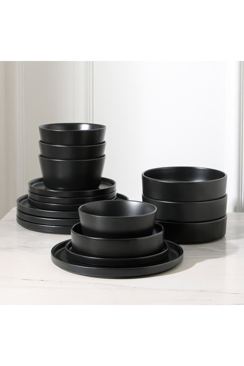 Celina Stoneware 32-Piece Dinnerware Set with Pasta Bowls, Alternate, color, Black