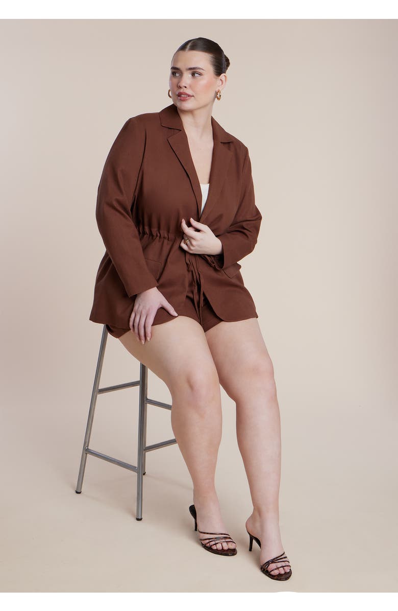 ELOQUII Drawstring Waist Linen Blazer, Alternate, color, Downtown Brown