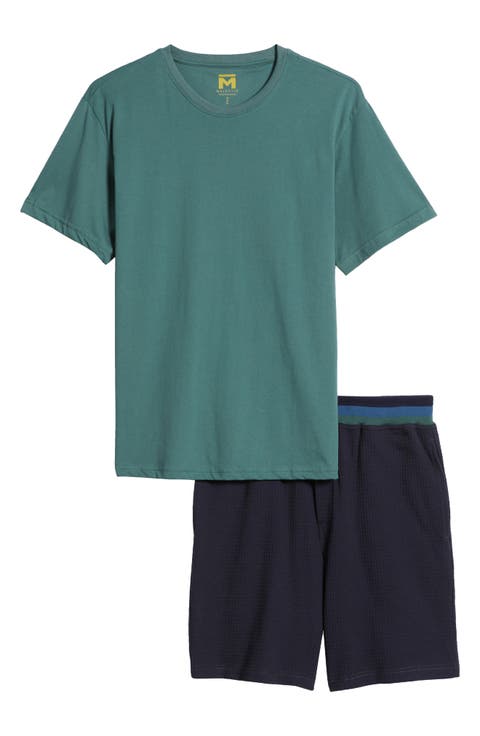 Cotton Blend Pajama T-Shirt & Waffle Shorts Set