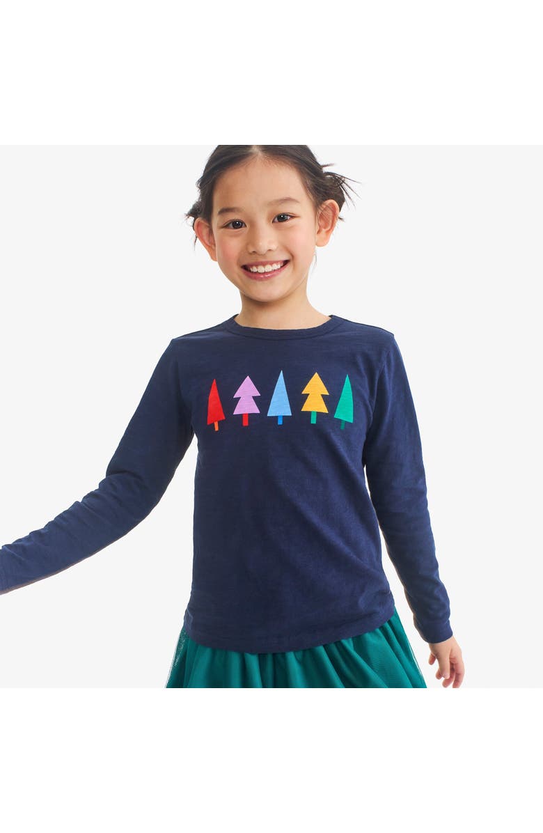 Primary Kids Long Sleeve Rainbow Trees Tee, Alternate, color, Navy