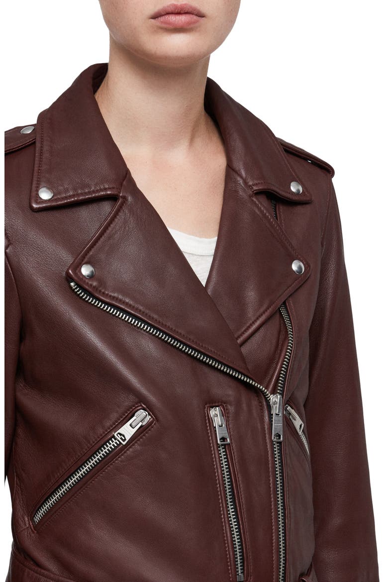 Balfern Leather Biker Jacket, Alternate, color, DEEP BERRY