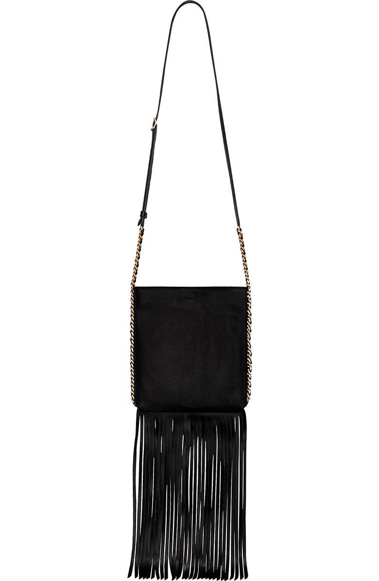 Rebecca Minkoff Carly North/South Fringe Crossbody Bag, Main, color, Black