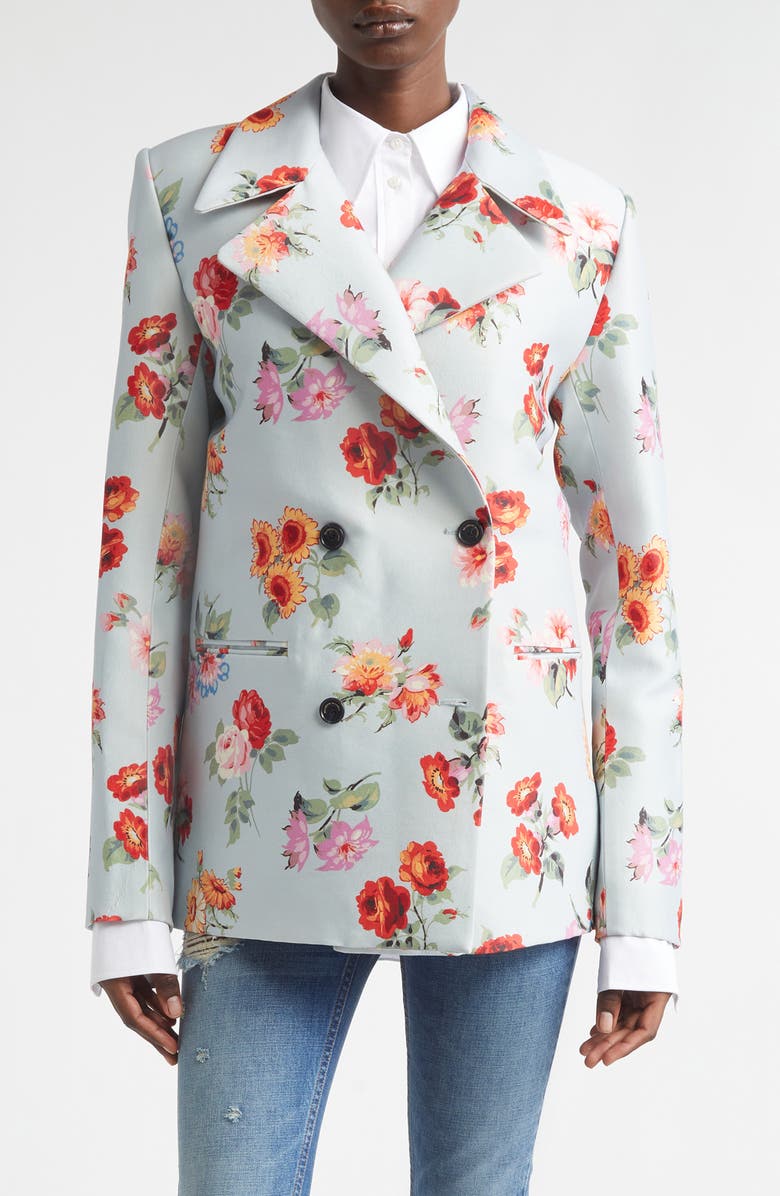 Brandon Maxwell The Delaney Floral Virgin Wool & Silk Faille Tuxedo Jacket, Main, color, Light Blue Floral