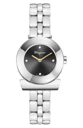 Ferragamo Gancino Bracelet Watch With Black Sunray Dial In Metallic