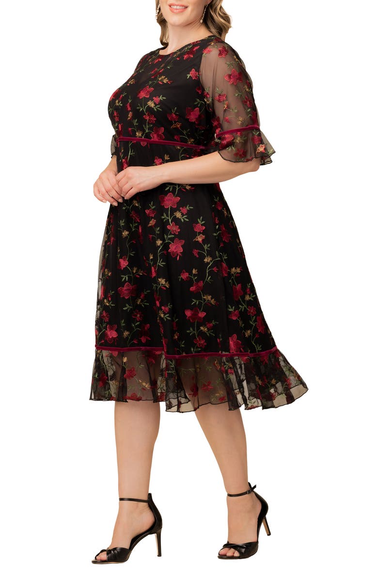 Wildflower Embroidered Dress, Alternate, color, BLACK/ RED FLORAL