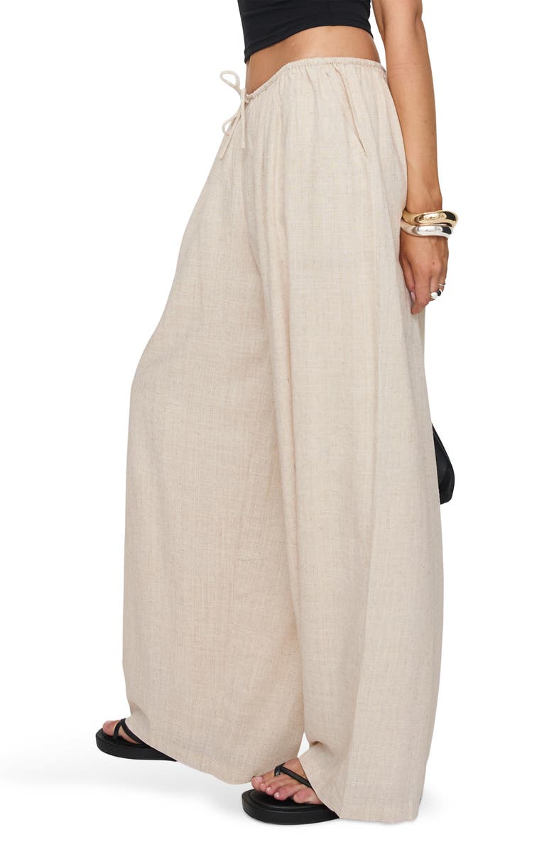 Princess Polly Beach Comber Wide Leg Linen & Cotton Drawstring Pants, Alternate, color, Beige