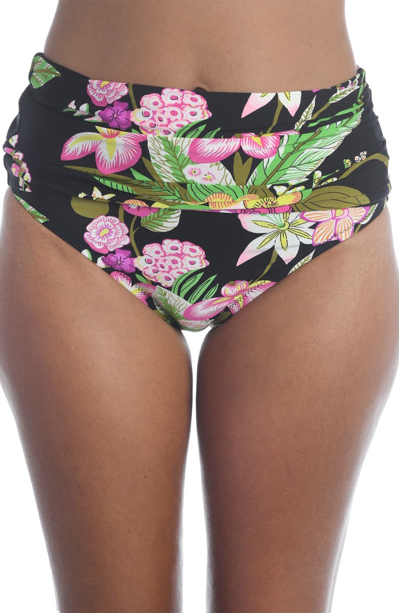 Trina Turk Moonlit Lotus Convertible High Waist Bikini Bottoms, Main, color, 