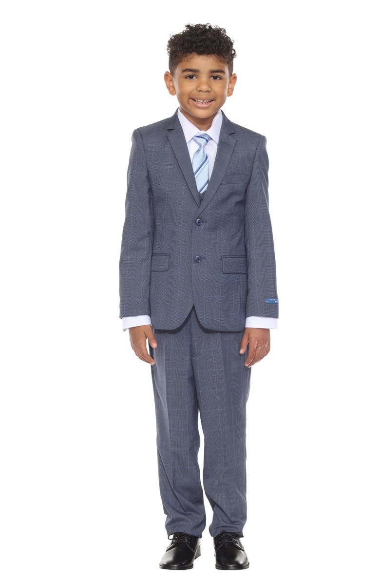 Perry Ellis Kids' Glen Plaid Five-Piece Suit, Main, color, Blue